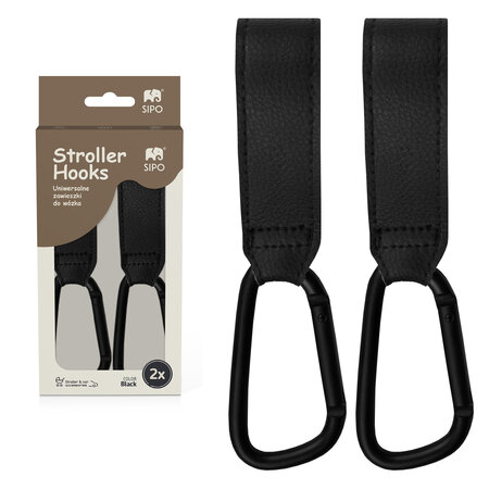 Carlige universale din piele ecologica pentru carucior, Negru, 2 bucati, Sipo 743396