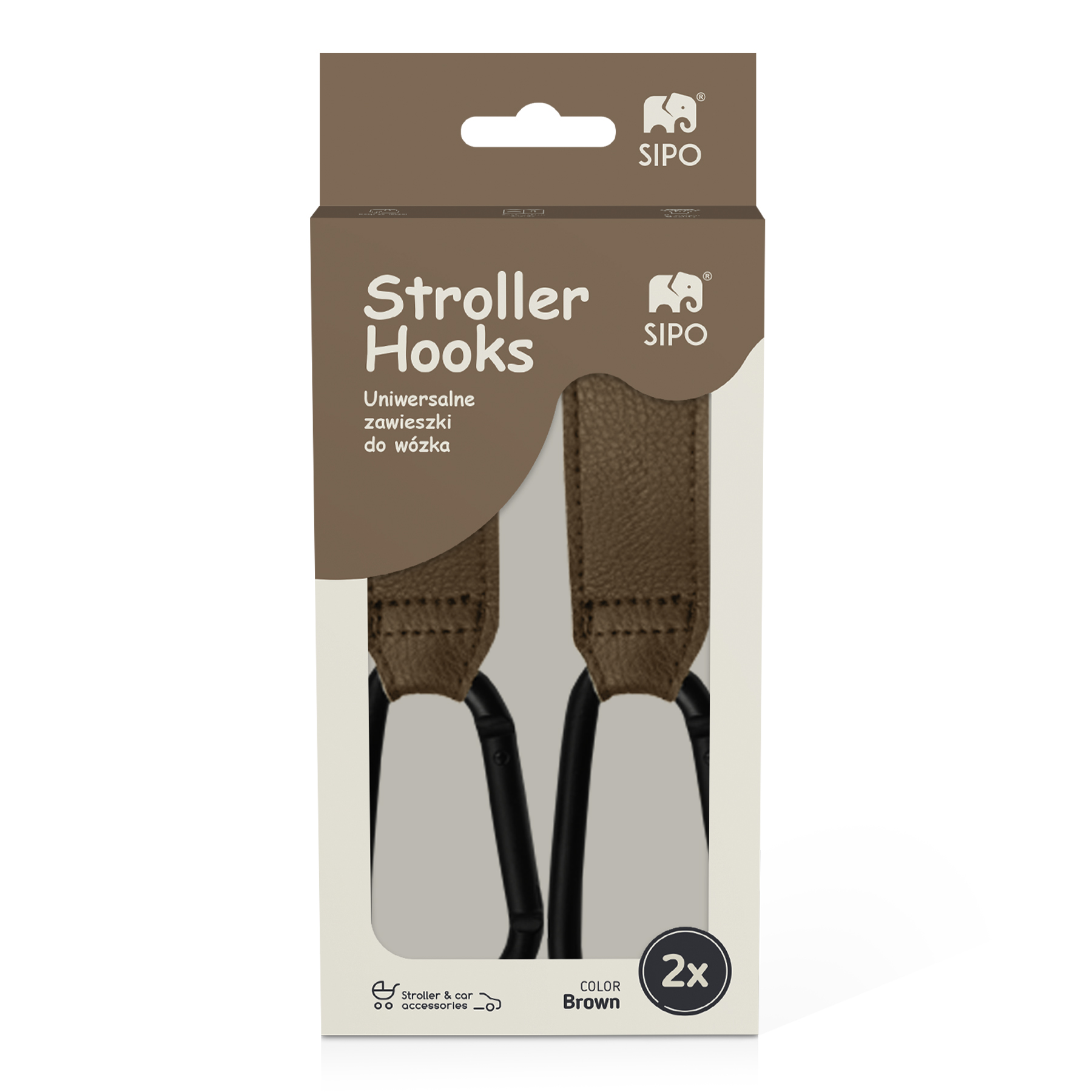 Carlige universale din piele ecologica pentru carucior, Maro, 2 bucati, Sipo