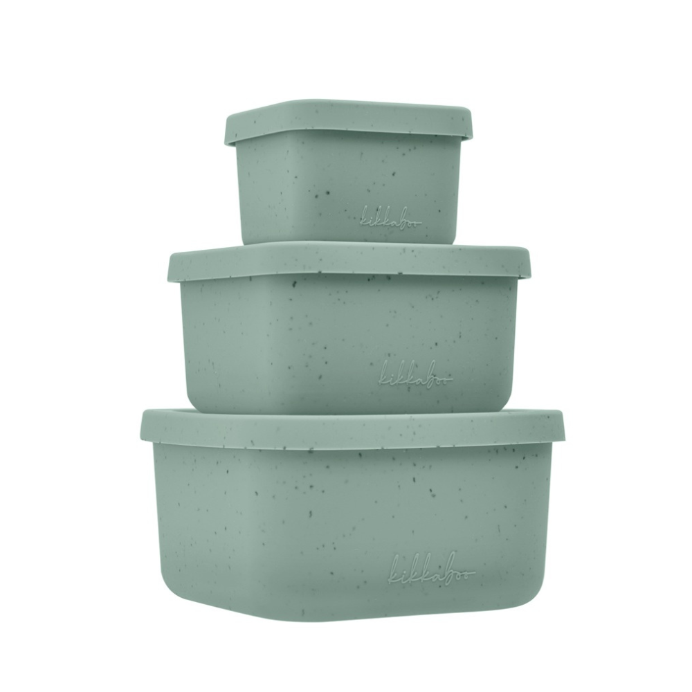Set 3 cutii pentru gustari bebelusi din silicon alimentar Platinum, Sage Green, Kikka Boo