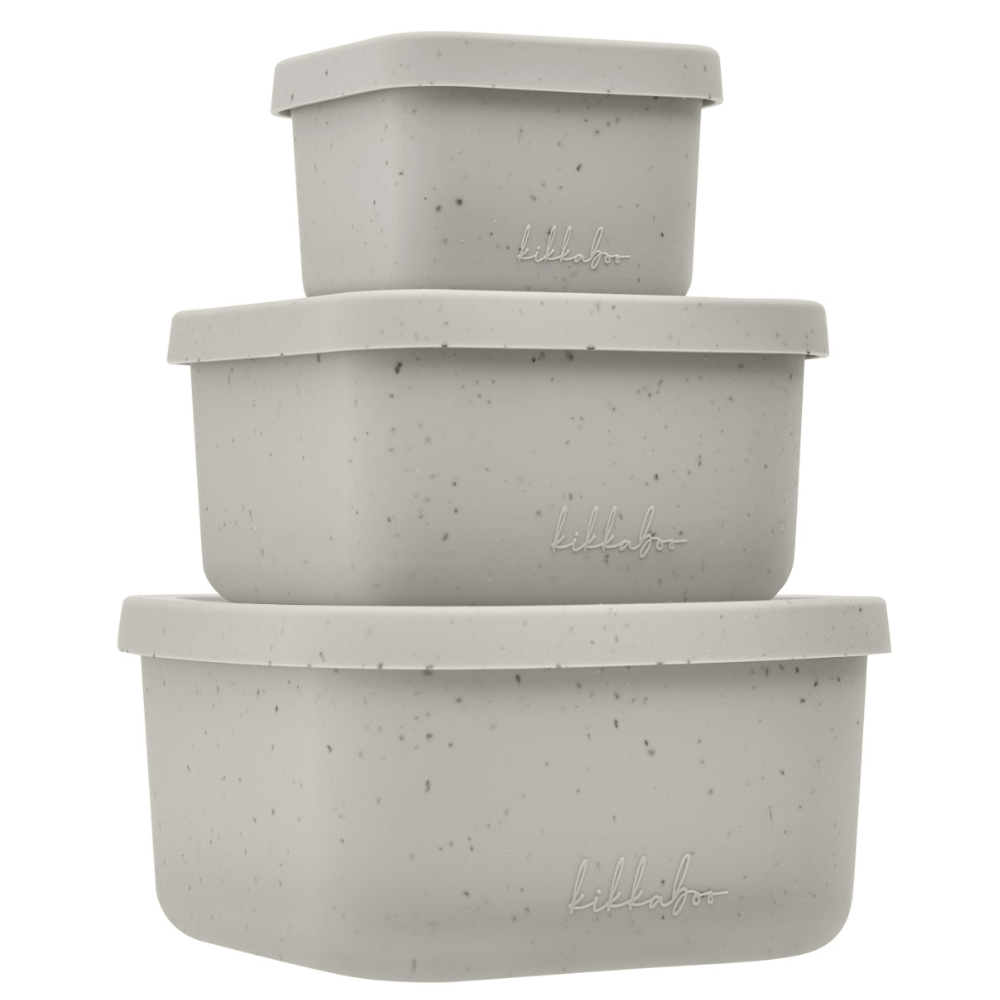 Set 3 cutii pentru gustari bebelusi din silicon alimentar Platinum, Sand, Kikka Boo