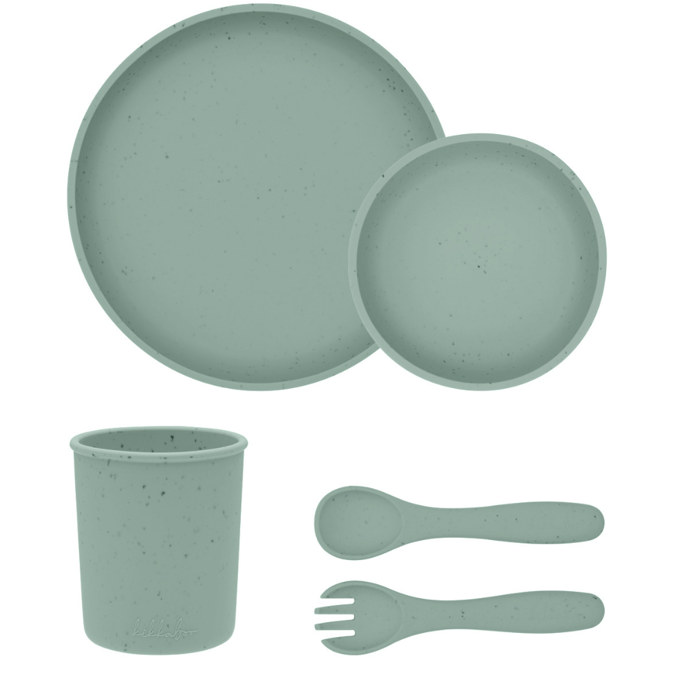 Set complet din silicon pentru mesele bebelusului Platinum, Sage Green, 6 luni+, 5 piese, Kikka Boo