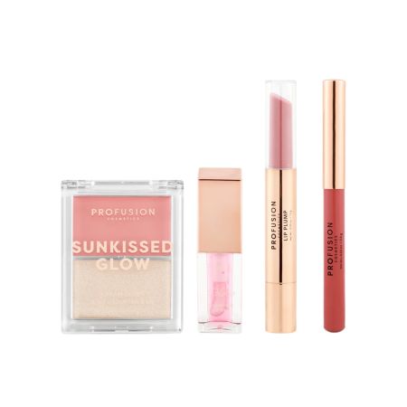 Set 4 produse pentru machiaj fata si buze Pink Glow, Profusion Cosmetics 743693