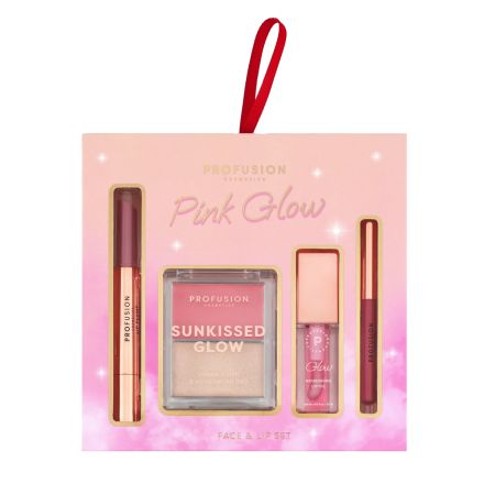 Set 4 produse pentru machiaj fata si buze Pink Glow, Profusion Cosmetics