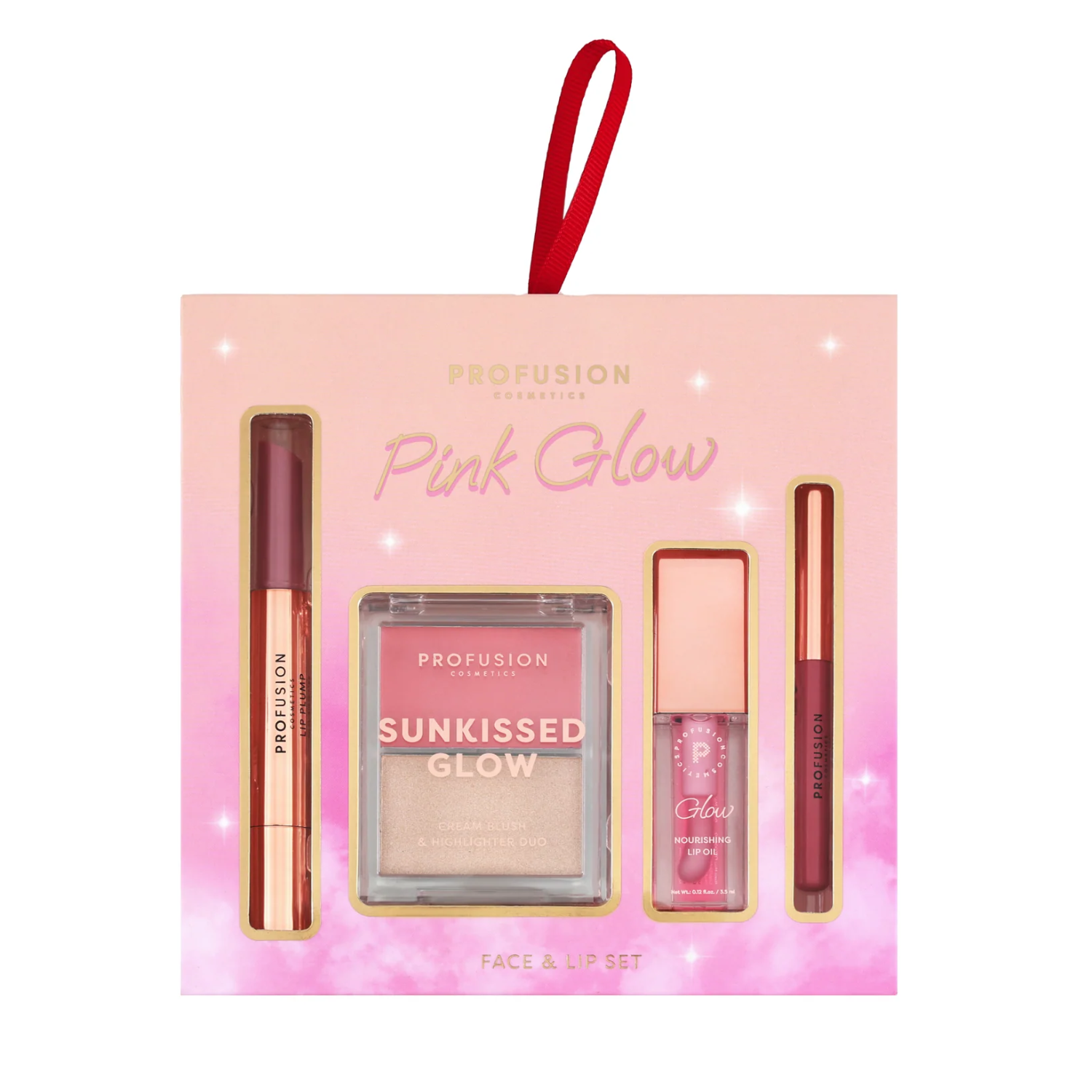Set 4 produse pentru machiaj fata si buze Pink Glow, Profusion Cosmetics