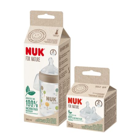 Biberon cu indicator de control al temperaturii + Pachet Tetine, marime M, 260 ml, Nuk