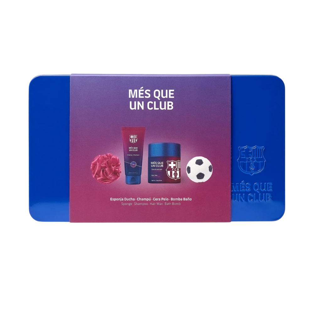 Set pentru barbati, Ingrijire par si corp, in cutie metalica, FC Barcelona