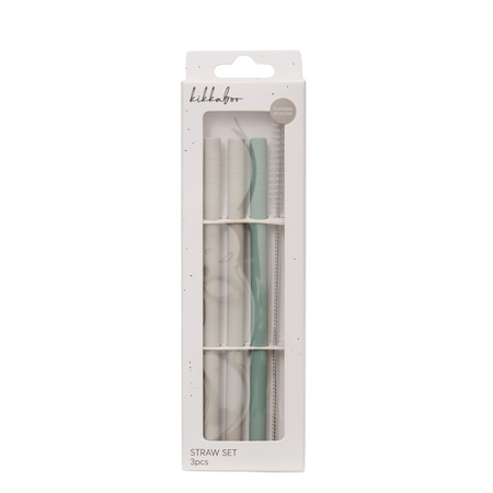 Set 3 paie din silicon + perie de curatare Platinum, Sage Green, Kikka Boo 743993