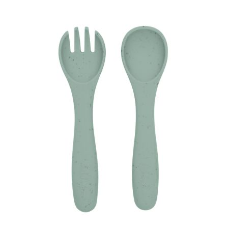Set furculita si lingurita din silicon Platinum, Sage Green, Kikka Boo