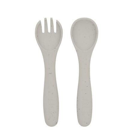 Set furculita si lingurita din silicon Platinum, Sand, Kikka Boo