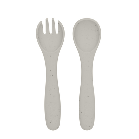 Set furculita si lingurita din silicon Platinum, Sand, Kikka Boo