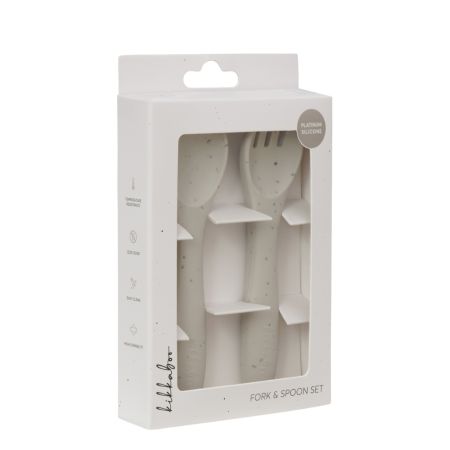 Set furculita si lingurita din silicon Platinum, Sand, Kikka Boo 744013