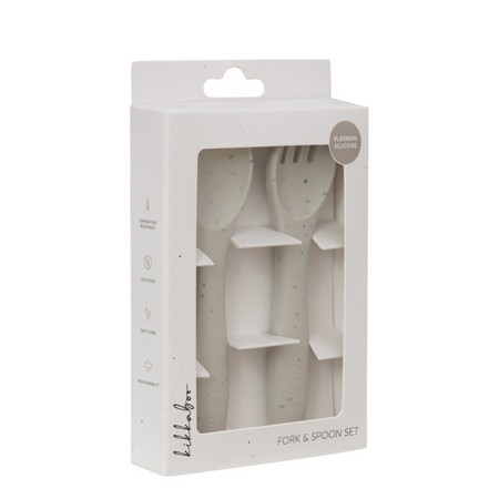 Set furculita si lingurita din silicon Platinum, Sand, Kikka Boo 744013