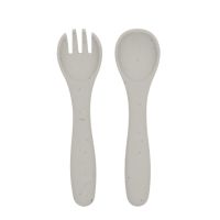 Set furculita si lingurita din silicon Platinum, Sand, Kikka Boo