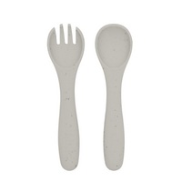 Set furculita si lingurita din silicon Platinum, Sand, Kikka Boo