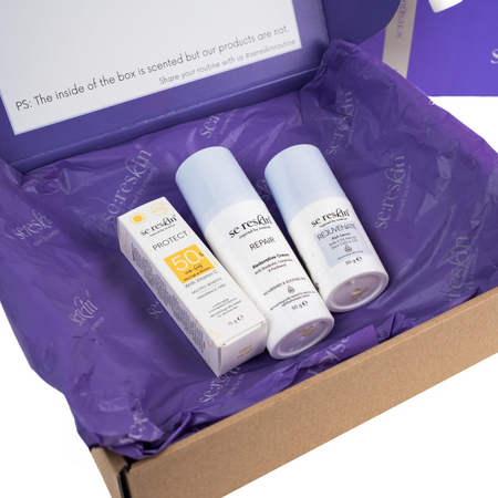 Kit anti-aging cu ser Rejuvenate, crema Repair si mini crema Protect SPF50+, 30+50+15 g, Se:Reskin 744028