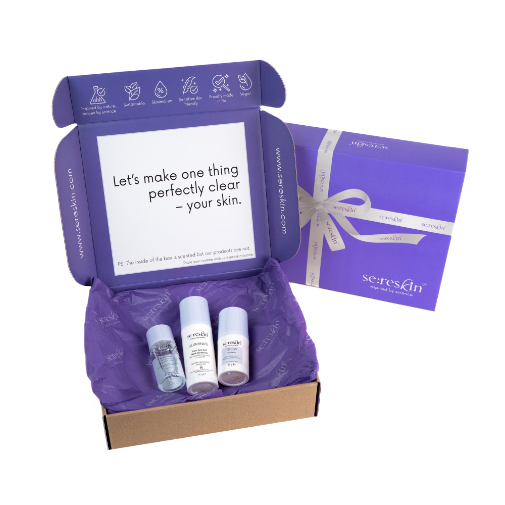 Kit iluminare ten cu apa micelara Cleanse, Ser Glow, Ser Illuminate, 30ml+30g+50g, Se:Reskin