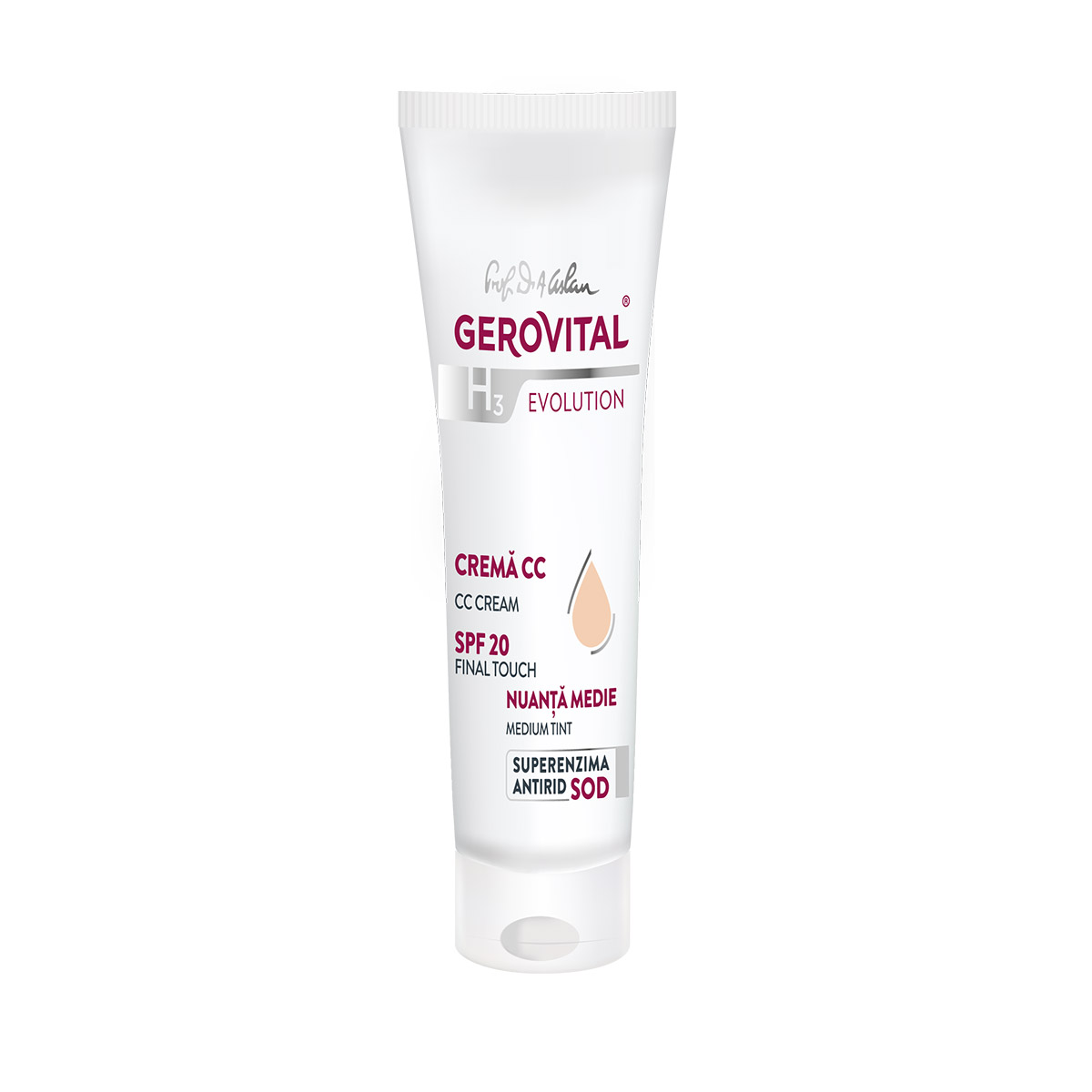 Crema CC cu SPF 20 H3 Evolution, Medium Tint, 30 ml, Gerovital