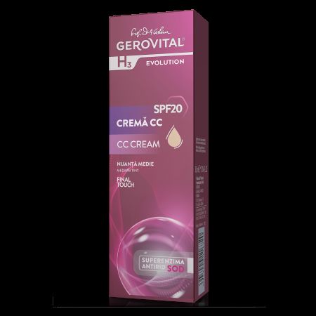 Crema CC cu SPF 20 H3 Evolution, Medium Tint, 30 ml, Gerovital 744163