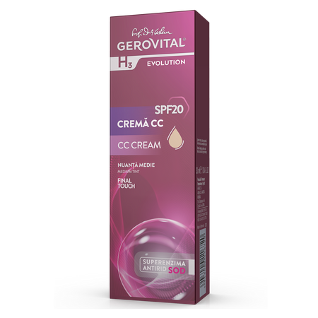 Crema CC cu SPF 20 H3 Evolution, Medium Tint, 30 ml, Gerovital 744163