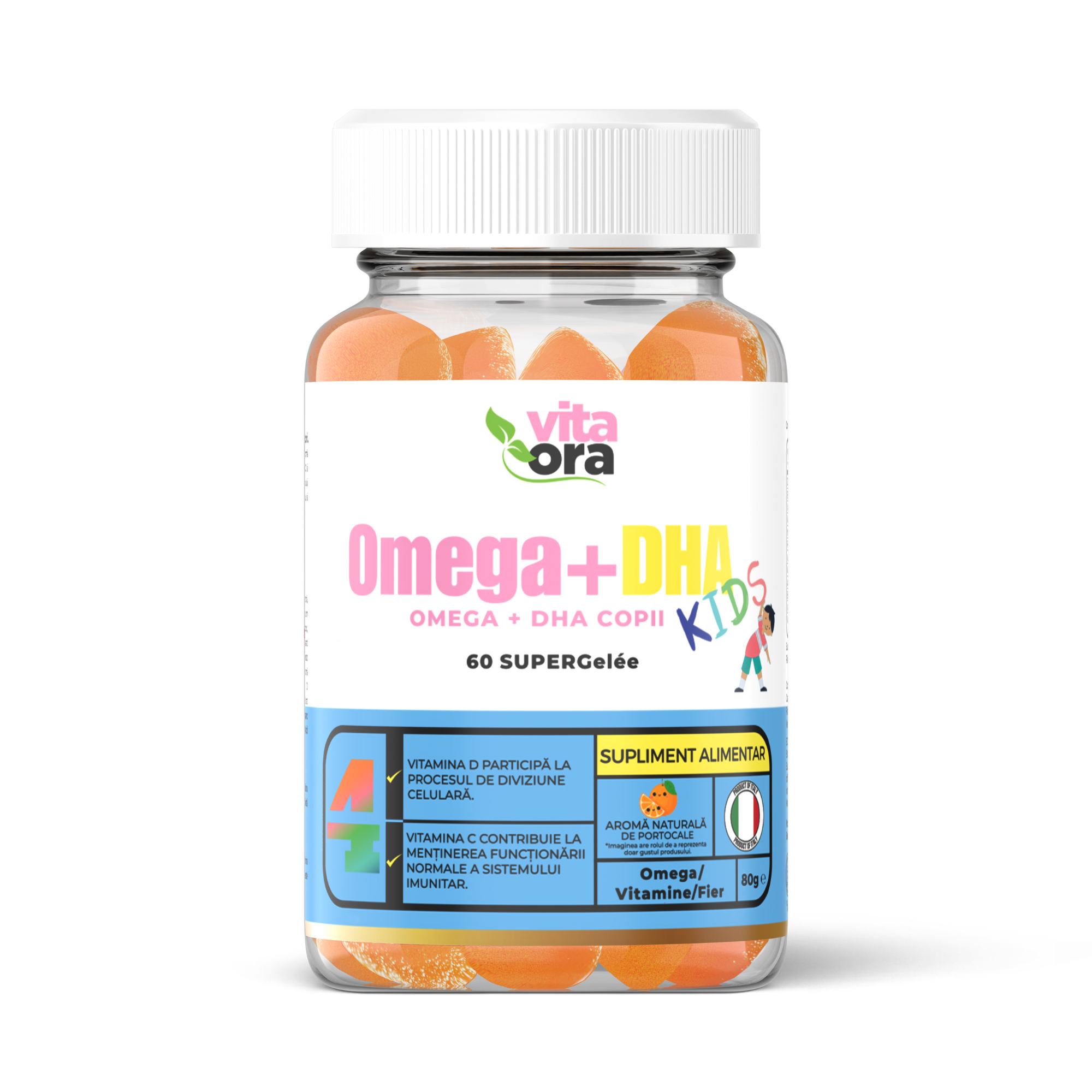 Omega + Dha Kids Super Gelee, aroma de portocale, 60 jeleuri, Vita Ora