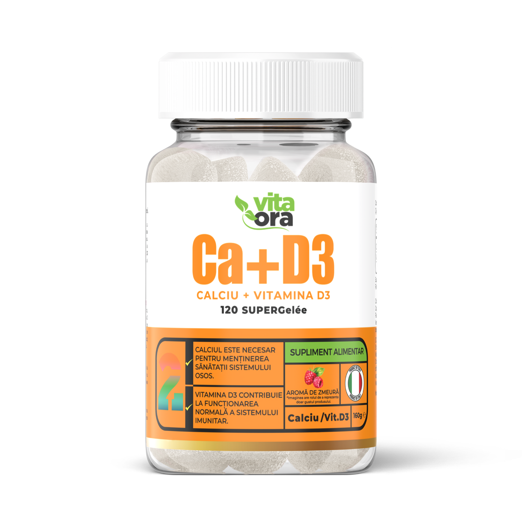 Ca+D3 Super Gelee, aroma de zmeura, 120 jeleuri, Vita Ora