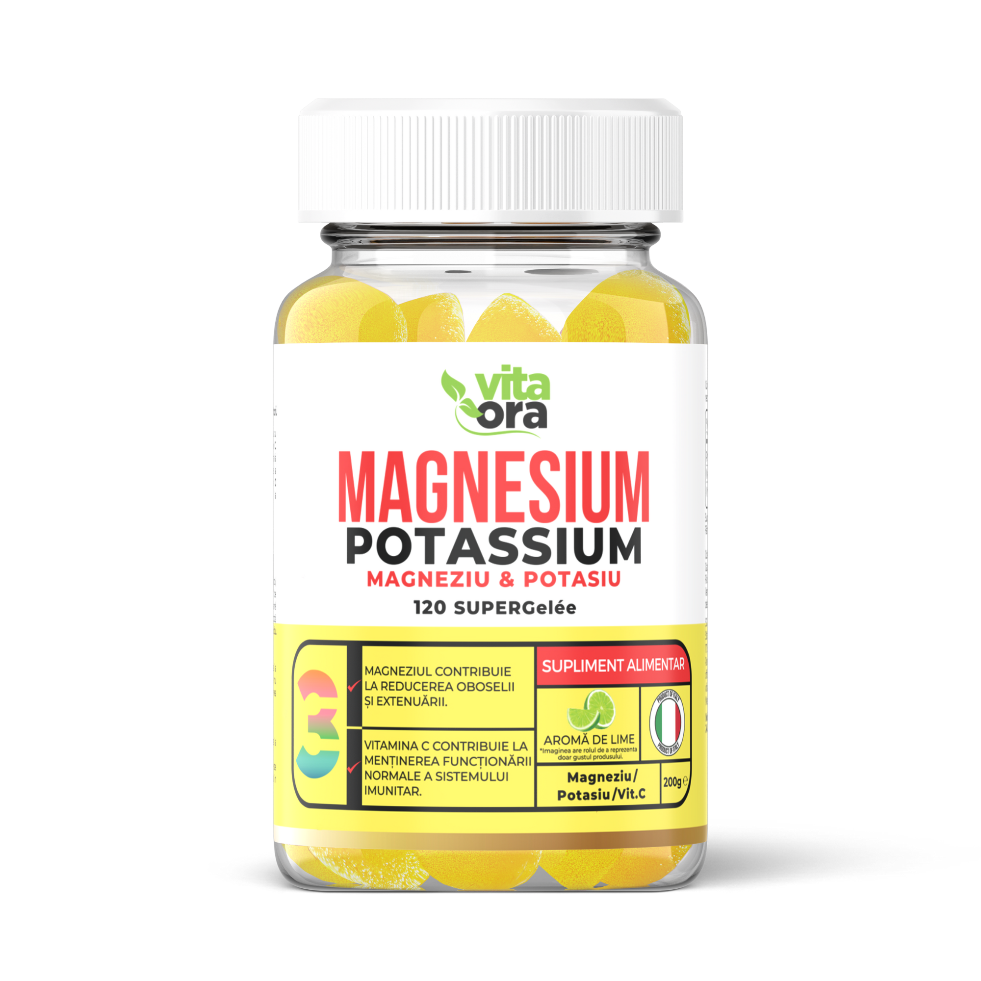 Magnesium Potasium Super Gelee, aroma de lime, 120 jeleuri, Vita Ora