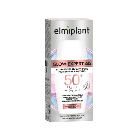 Fluid facial anti-pete pigmentare cu SPF50+ Glow Expert 4D, 50 ml, Elmiplant