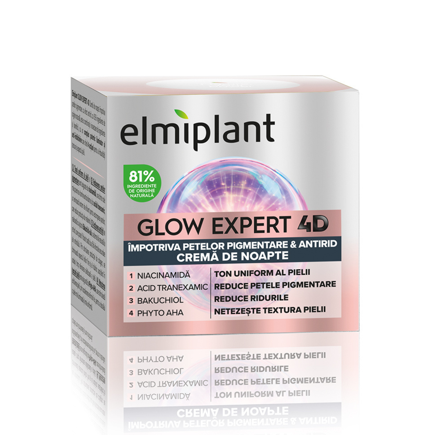 Crema de noapte impotriva petelor pigmentare si antirid Glow Expert 4D, 50 ml, Elmiplant