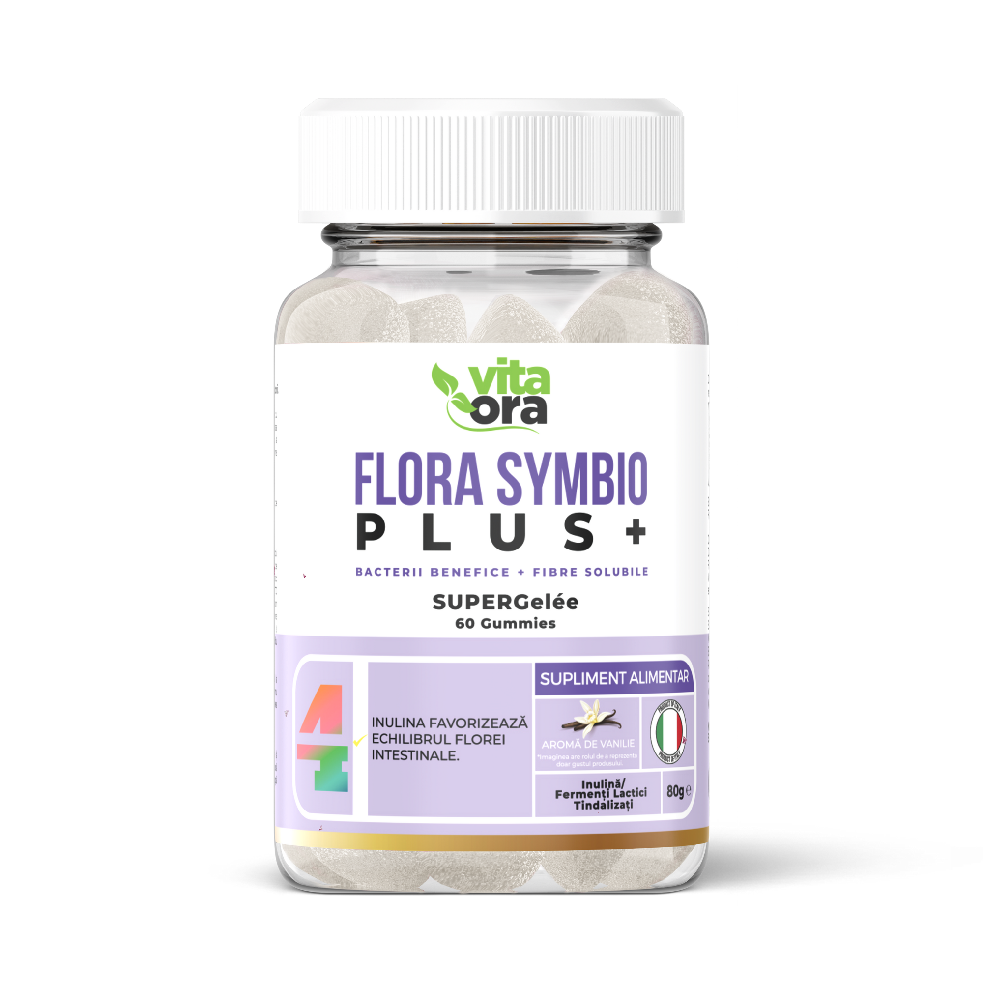 Flora Symbio Plus Super Gelee, aroma de vanilie, 60 jeleuri, Vita Ora