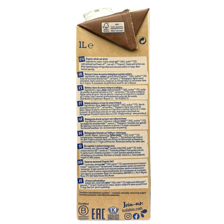 Bautura Bio din ovaz integral, 1 litru, Isola Bio 744610