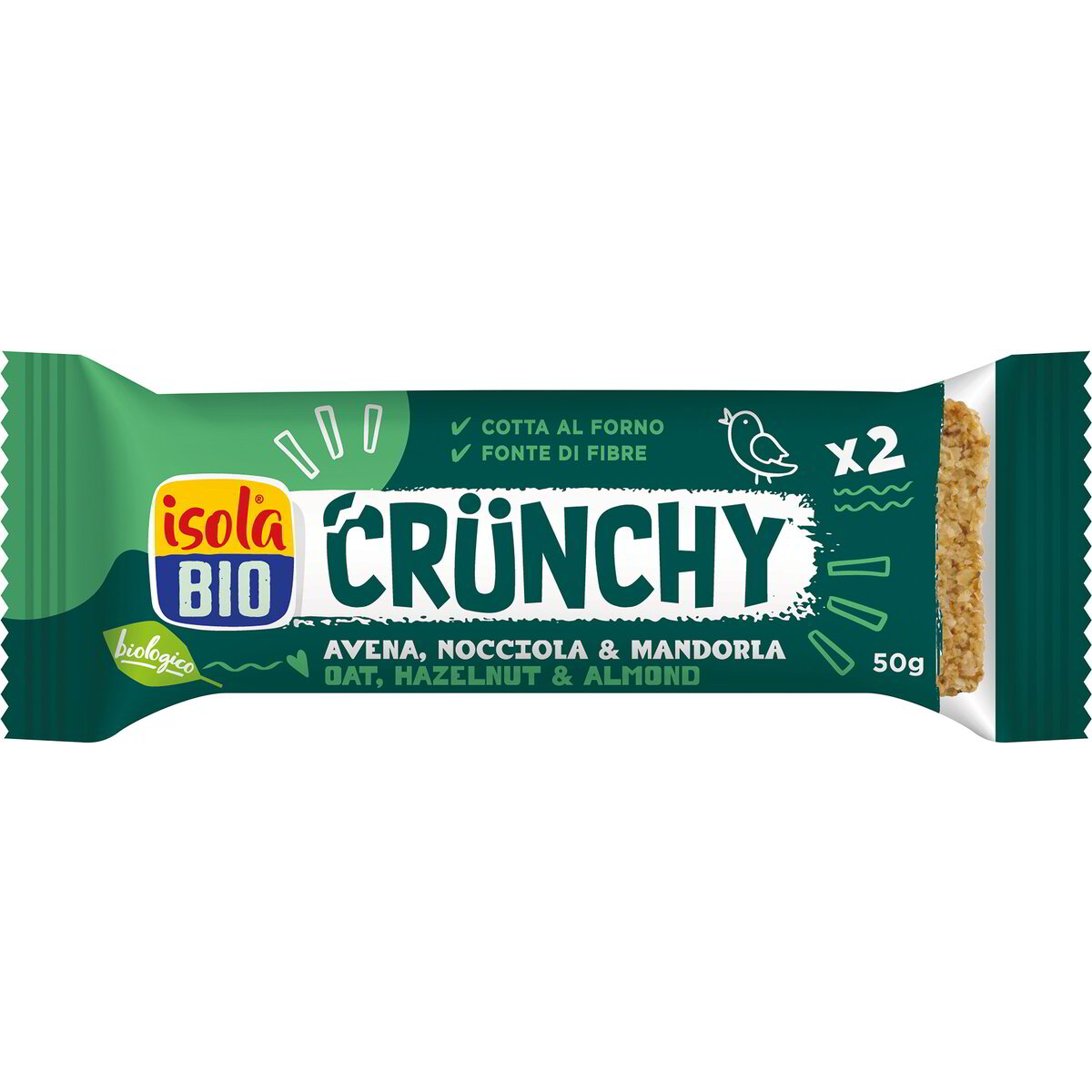 Baton crocant cu ovaz, alune si migdale, 50 g, Isola Bio