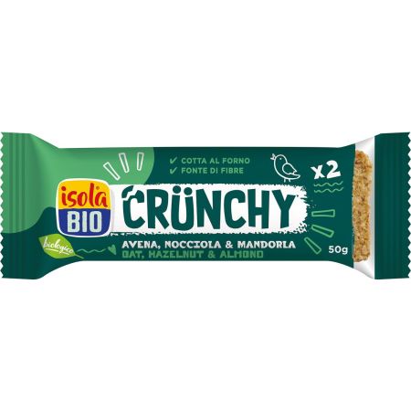 Baton crocant cu ovaz, alune si migdale, 50 g, Isola Bio
