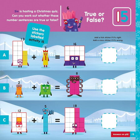Carte cu abtibilduri si activitati Numberblocks, Magia Craciunului, 3 ani+, Hand2Mind 744844