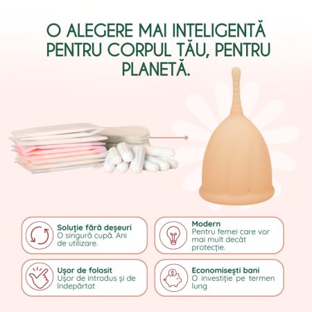 Cupa menstruala 100% silicon medicinal, Marimea S, Powder, 1 bucata, FemiEko 756881