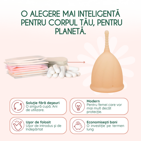 Cupa menstruala 100% silicon medicinal, Marimea S, Powder, 1 bucata, FemiEko 756881