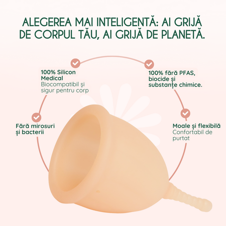 Cupa menstruala 100% silicon medicinal, Marimea S, Powder, 1 bucata, FemiEko 744941