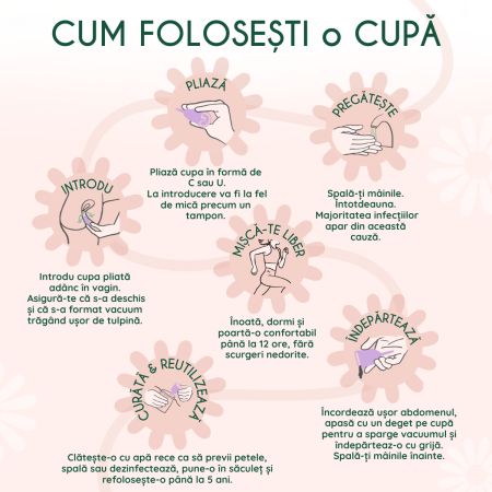 Cupa menstruala 100% silicon medicinal, Marimea S, Powder, 1 bucata, FemiEko 744944