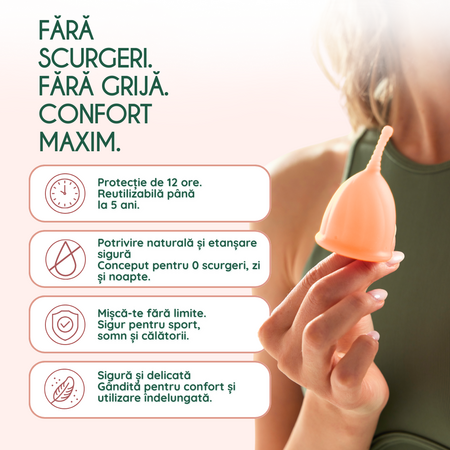 Cupa menstruala 100% silicon medicinal, Marimea M, Powder, 1 bucata, FemiEko 756873