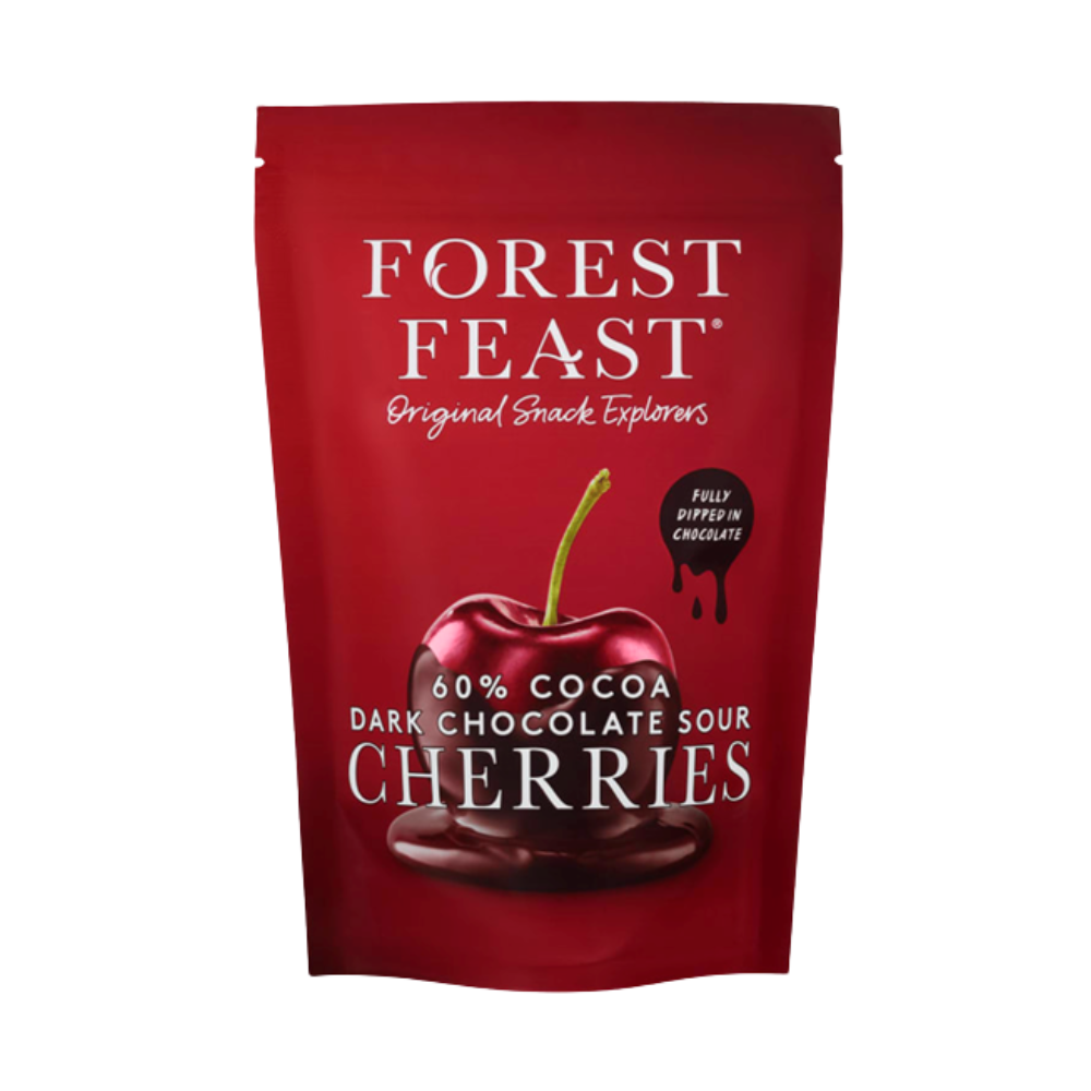 Visine invelite in ciocolata belgiana neagra, 120 g, Forest Feast