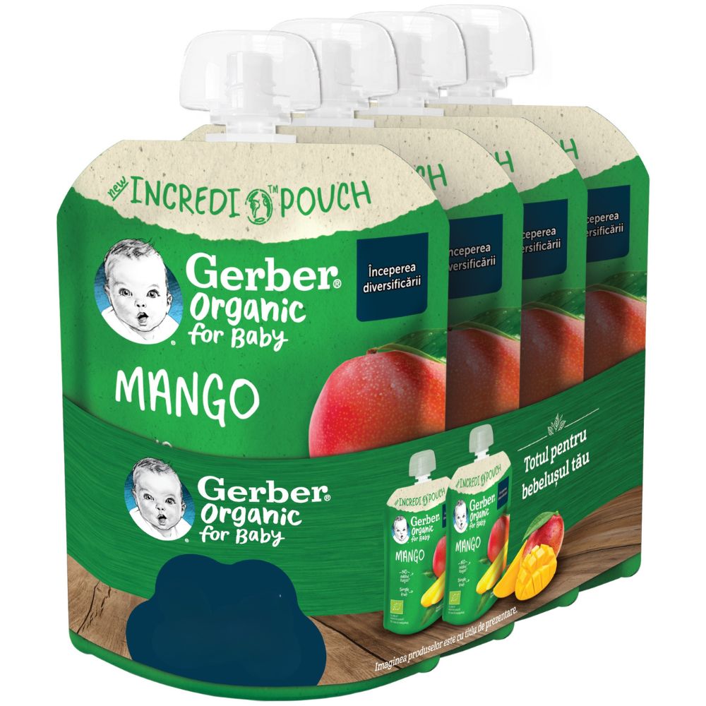Pachet Piure Bio de mango, 4 luni+, 4 x 80 g, Gerber