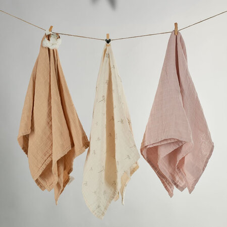 Muselina multifunctionala din bumbac 100% organic, 60x60 cm, Pure Bloom, 3 bucati, Onino 745389