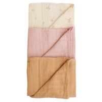 Muselina multifunctionala din bumbac 100% organic, 60x60 cm, Pure Bloom, 3 bucati, Onino