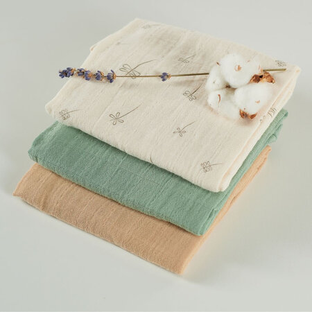 Muselina multifunctionala din bumbac 100% organic HUG.me, 60x60 cm, Pure Nature, 3 bucati, Onino 745440