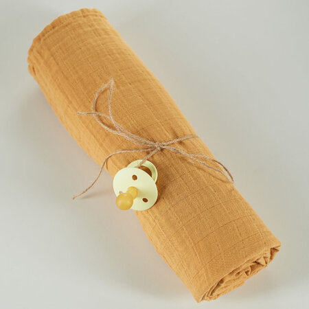 Muselina multifunctionala din bumbac 100% organic HUG.me, 120x120 cm, Honey Gold, 1 bucata, Onino 745464