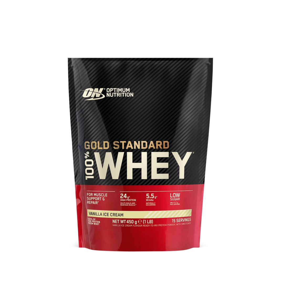 Pudra proteica din zer cu aroma de vanilie 100% Whey Gold Standard, 450 g, Optimum Nutrition