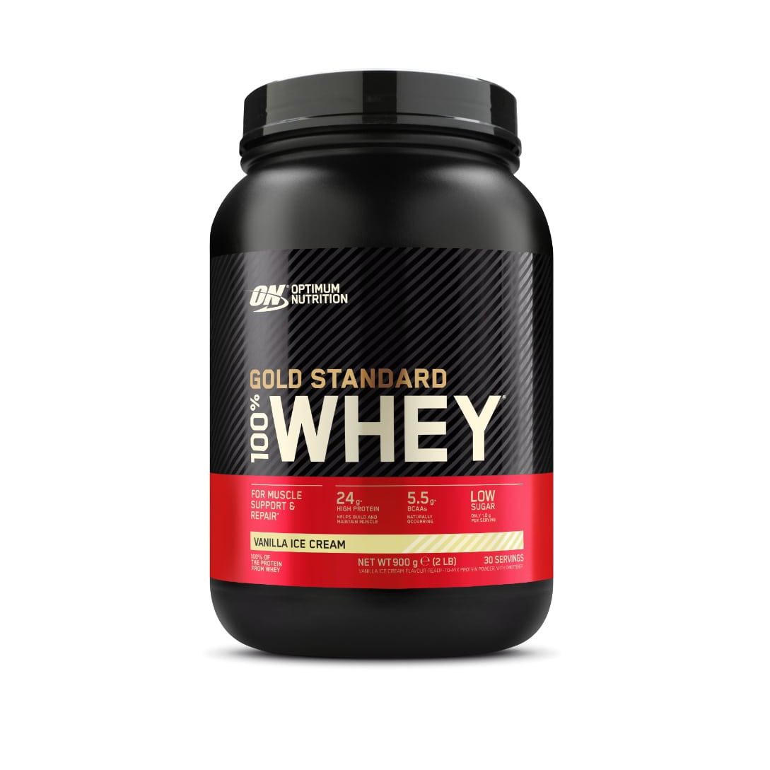 Pudra proteica din zer cu aroma de vanilie 100% Whey Gold Standard, 900 g, Optimum Nutrition