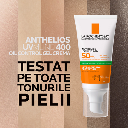 Gel-crema cu protectie solara SPF 50+ pentru fata Oil Control Anthelios UVmune 400, 50 ml, La Roche-Posay 555588