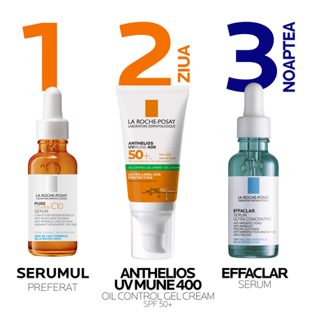 Gel-crema cu protectie solara SPF 50+ pentru fata Oil Control Anthelios UVmune 400, 50 ml, La Roche-Posay 555586