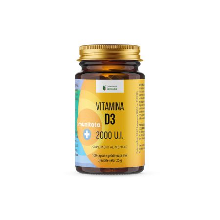 Vitamina D3, 2000UI, 100 capsule moi, Laboratoarele Remedia