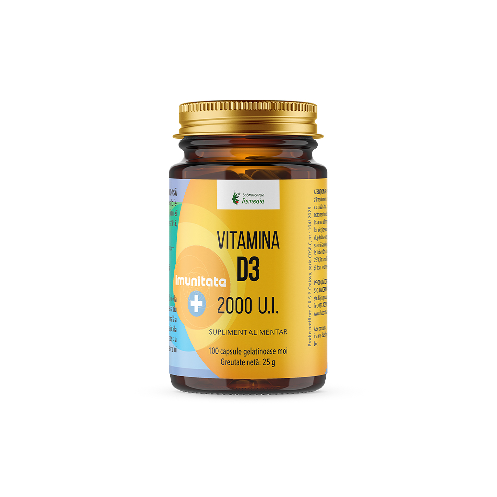 Vitamina D3, 2000UI, 100 capsule moi, Laboratoarele Remedia